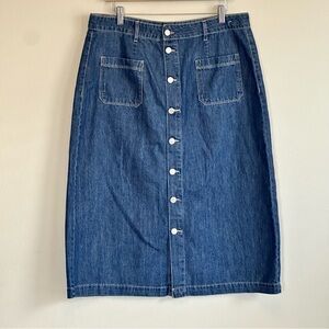 Marc New York Jeans Denim Midi Skirt Button Front Size 14‎ Pockets